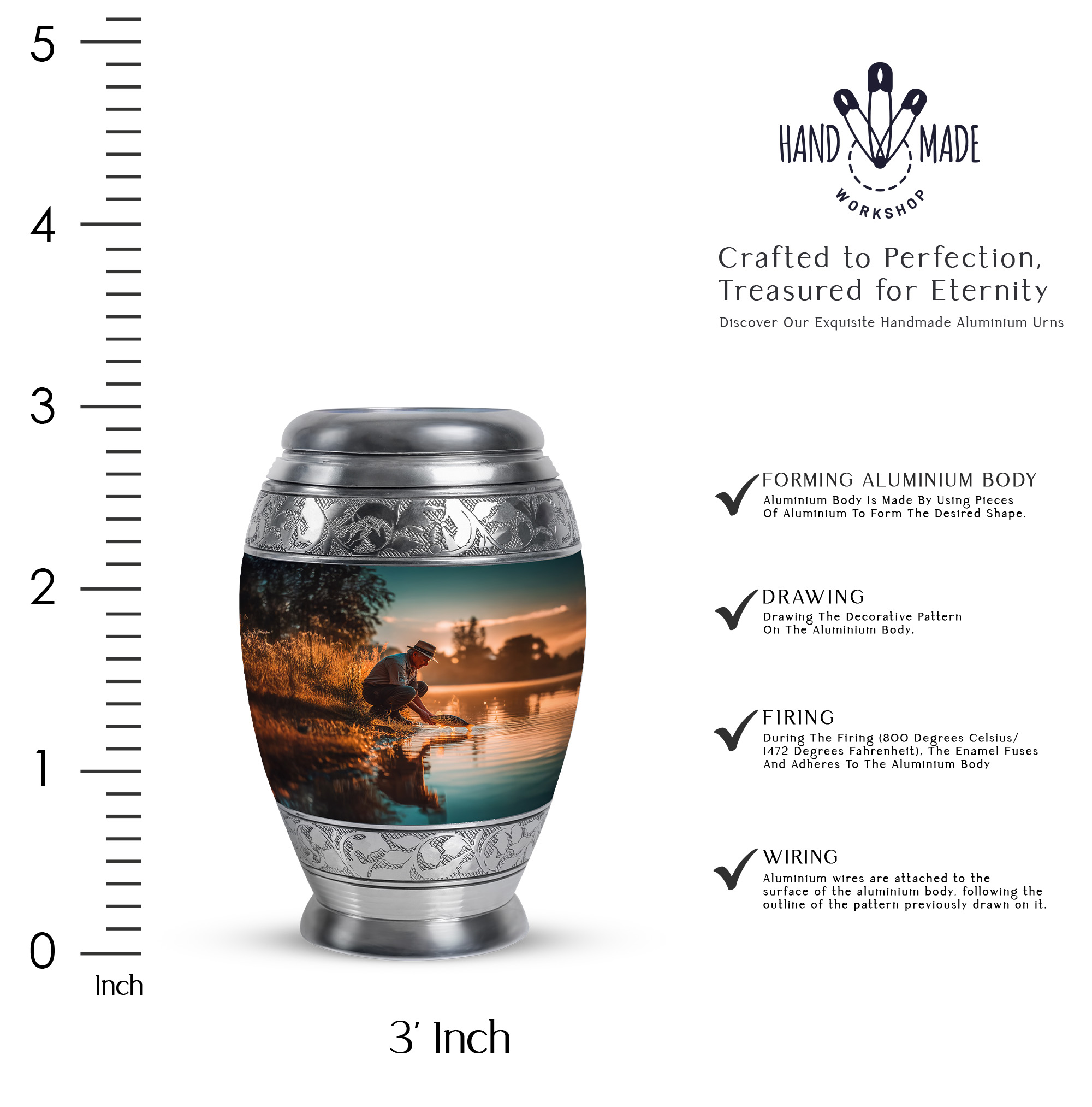 MUKTIVE Fishing Cremation Keepsake Urns for Adult Male Female Ashes - Fisherman Burial Urn for Human Ashes for Female Small - Cremation Remains Containers - Sympathy Gifts for Loss (3 Inch)