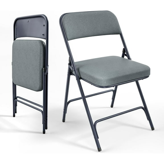VibrantEcho Folding Chairs with Thick Seat Cushion, Portable, Durable & Extra Comfortable Foldable Chairs for Indoor & Outdoor Events, Banquet, Party, Dinning, Work, Craft, Fabric, Navy Gray, 2 Pack