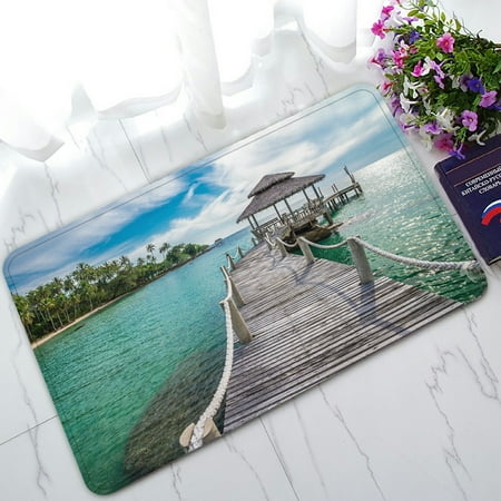Long Doormats PHFZK Ocean Theme Doormat, Long Wooden Bridge in Beautiful Tropical Island Beach Doormat Outdoors/Indoor Doormat Home Floor Mats Rugs Size 30x18 inches ()
