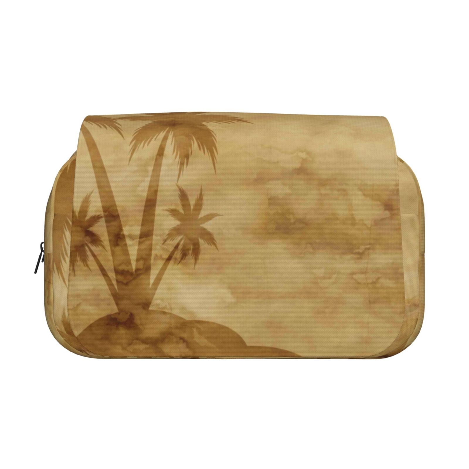 Rateoe Retro Palm Tree Pattern Double Clamshell Pen Case, Storage Organizer with Two Zipper Compartments– Holds Up to 50 Pencils & Pens