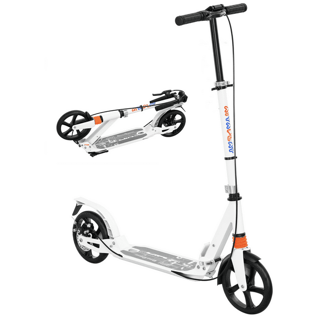 Qaba Trottinette pour Enfants, Trottinette Pliable à Propulsion avec 4 Hauteurs Réglables, Blanc