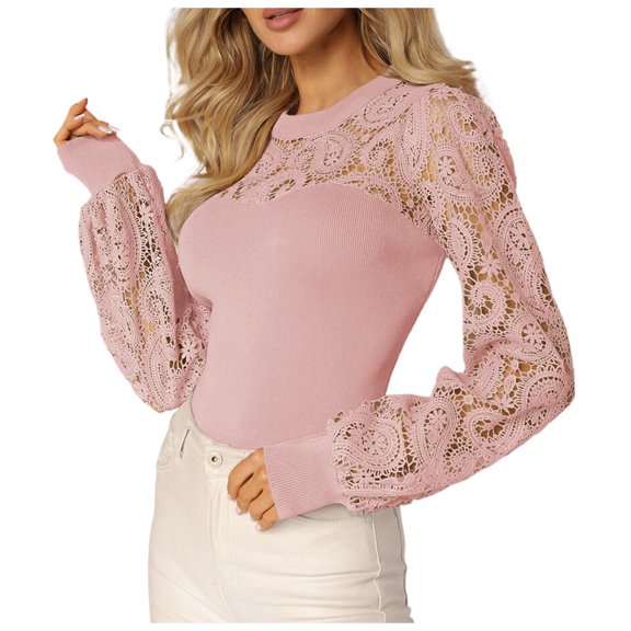 Women’s Tee Hollow Out Ribbed Top Fall 2024 Round Neck Long Sleeve Female Pullover Color Literary Fashion