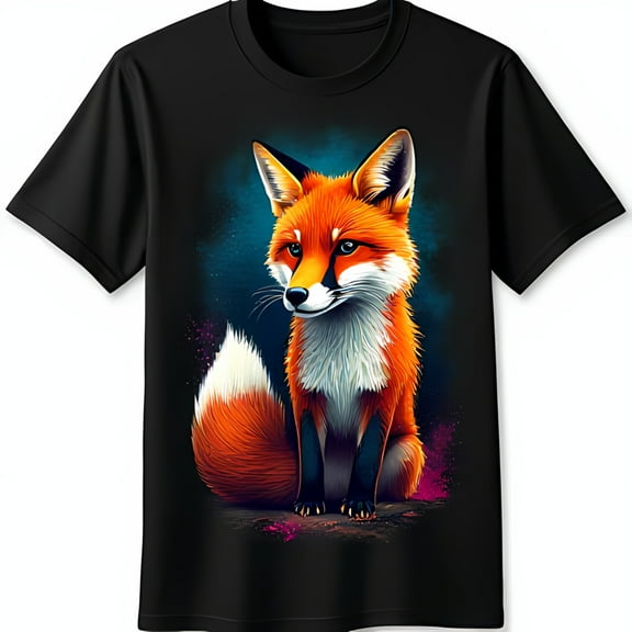 Vibrant Fox Graphic T-Shirt Colorful Fox Design on Black Tee for Nature Lovers