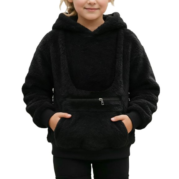 Yhhting Little Girls Hoodie Front Zipper Pet Holding Pocket Winter Hooded Sweatshirts Loose Warm Casual Pullover Tops