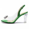 thumbnail image 2 of FSJ Women Peep Toe Crystal Slingback Pumps Buckle Transparent Chunky High Heels Fashion Party Date Heeled Sandals Size 8 Green, 2 of 4