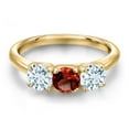 thumbnail image 3 of Gem Stone King 18K Yellow Gold Plated Silver Red Garnet and Sky Blue Aquamarine Engagement Ring for Women | 1.55 Cttw | Round 5MM | Gemstone January Birthstone | Size 9, 3 of 6
