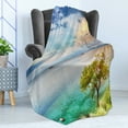 thumbnail image 4 of Scenery Soft Flannel Fleece Blanket, Sea Wiev Landscape Sunset Dawn Beach Abandoned Island Art Print Image, Cozy Plush for Indoor and Outdoor Use, 50" x 60", Aqua Turquoise and Green, by Ambesonne, 4 of 5