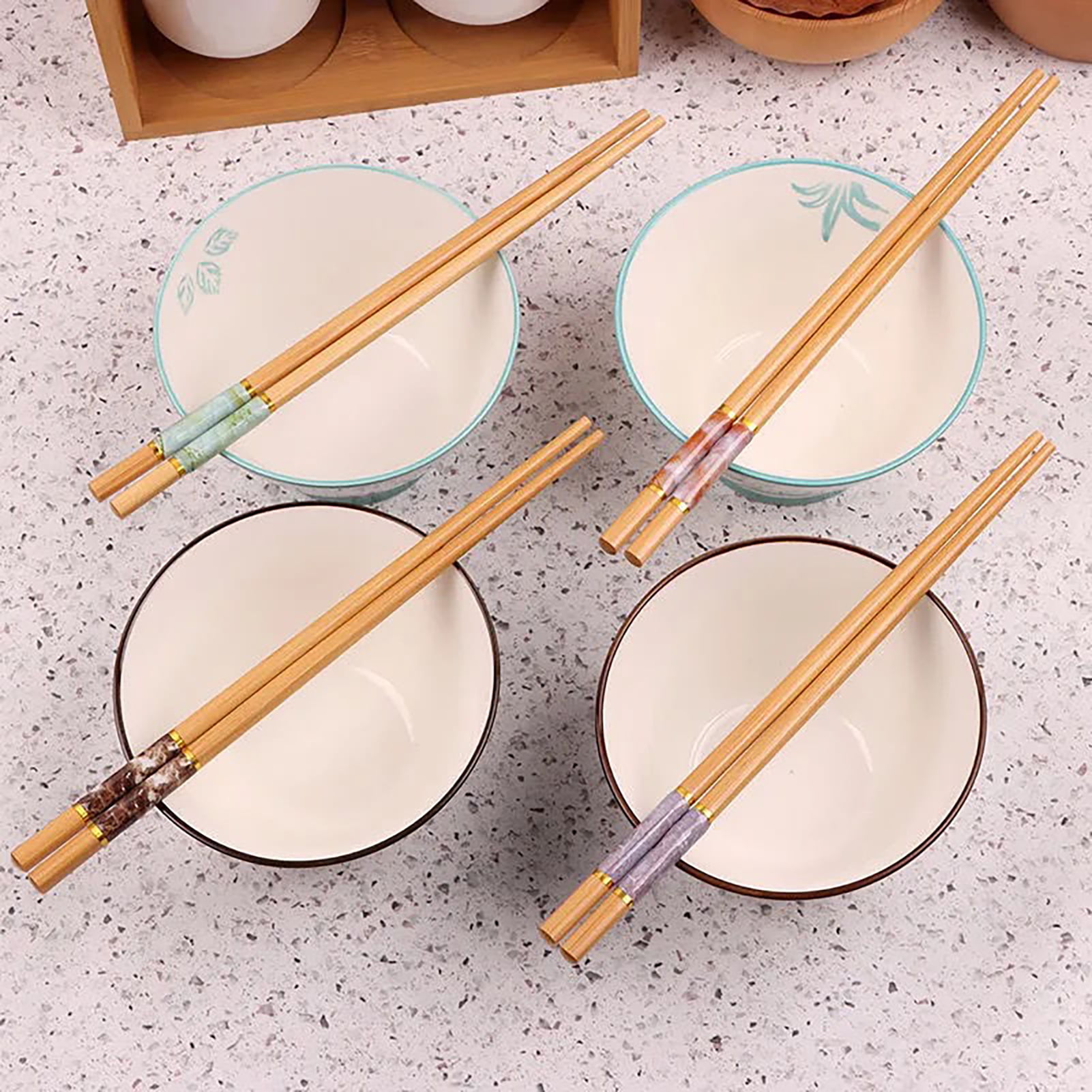 HuaLan Japanese Natural Wood Chopstick Set Reusable Classic Style  Chopsticks Non-slip Design Chop Sticks 5 Pairs Gift Set