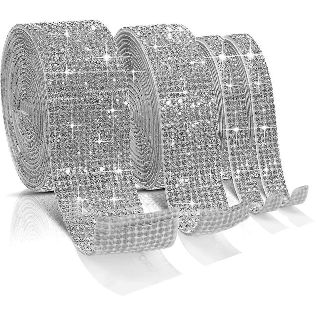 4 Rolls Crystal Rhinestone Diamond Ribbon, Self-adhesive Rhinestones Ribbon