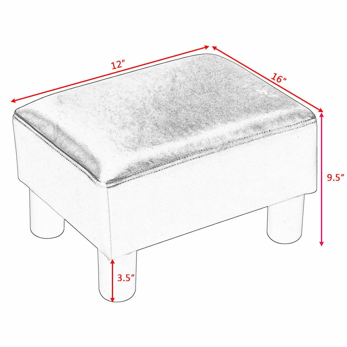 Gymax PU Leather Ottoman Footrest Small Stool Rectangular with Padded Seat Red