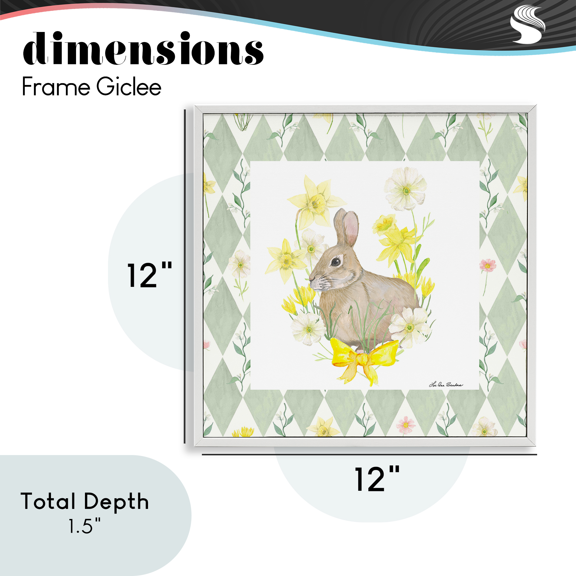 Mother Bunny on Green Argyle White Framed Giclee Art, design by Lee Ann Sanders