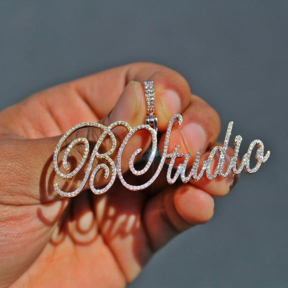 1.50CT Round Cut Moissanite Customized Letter Name Men's 2 Tone Pendant 14K Yellow Gold Plated 925 Silver