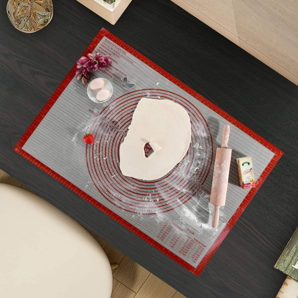 Non-slip Silicone Pastry Mat Extra Large With Measurements 36''by 24'' For Baking  Counter/dough Rolling/oven Liner/fondant/pie Crust(red) (pack Of 2)