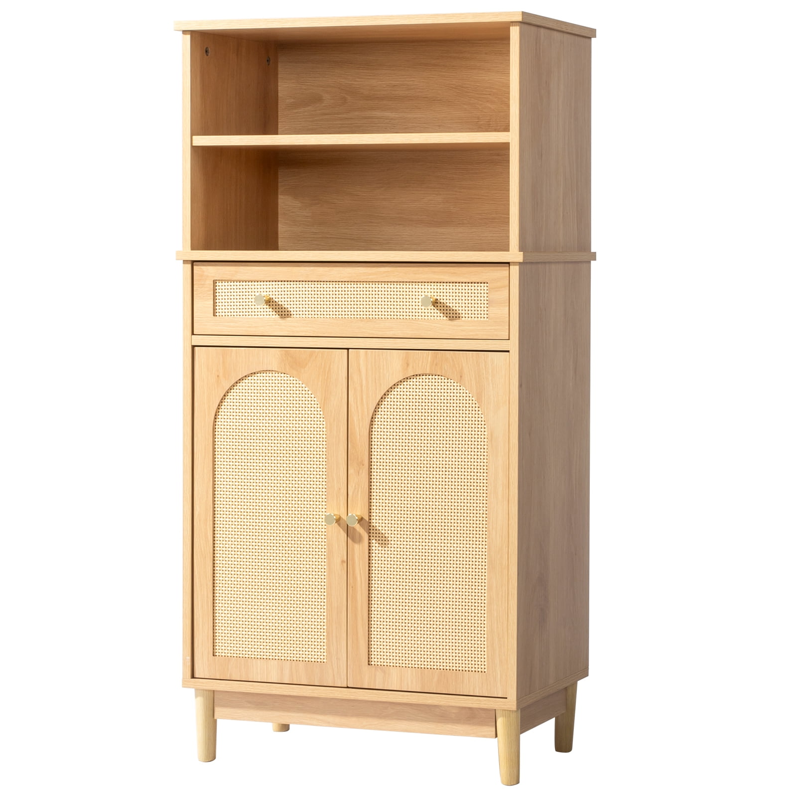 Ktaxon Freestanding Bathroom Floor Cabinet with Large Drawer, 2 Doors & Adjustable Shelves for Kitchen Living Room, Rattan