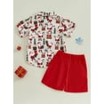 thumbnail image 6 of Todlder Kids Little Boy Christmas Clothing Set 12 18 24 Months 2T 3T 4T 5T Santa Button-up Short Sleeve Lapel Neck Shirt Tops Shorts Outfit, 6 of 9