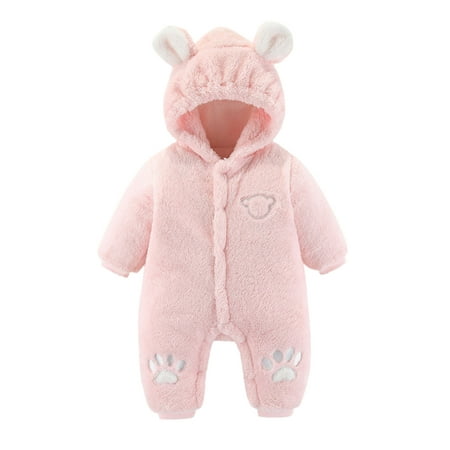 

Dezsed Autumn & Winter Baby Warm Clothes Boy Girl Pure Colour Cute Bear Ears Romper Infant Flannel Soft Fleece Jumpsuit Toddler Overalls 0-24Month
