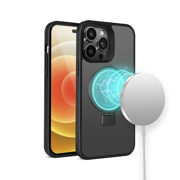 For Apple iPhone 15 Pro /6.1" Magnetic Circle Kickstand with MagSafe Compatible Matte Skin Rugged Bumper Ring Holder Cover ,Xpm Phone Case [ Black ]