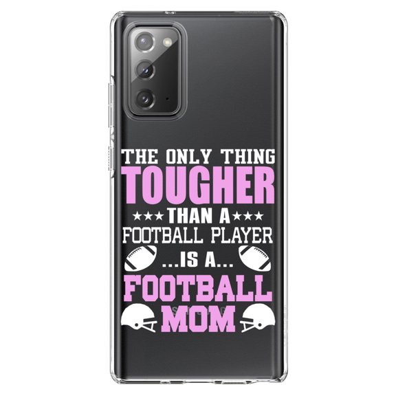 DistinctInk Clear Shockproof Hybrid Case for Samsung Galaxy Note 20 (6.7" Screen) - TPU Bumper Acrylic Back Tempered Glass Screen Protector - Football Mom Only Thing Tougher than Player
