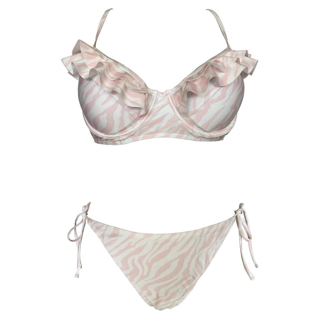 Traje de Baño Ocean Pacific para Mujer Bikini con Varilla en Top, Escote con Holanes Estampado Rosa Talla EG 2 Piezas