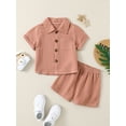 thumbnail image 2 of vera natura Toddler 2Pcs Summer Outfits, Short Sleeve Button Down Lapel Shirt + Shorts Set Baby Clothes, 2 of 9