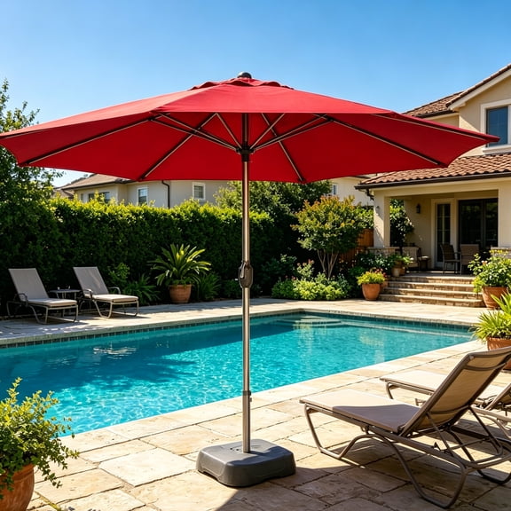 15 Foot Rectangular Patio Umbrella with Base Double Sided Outdoor Market Umbrella for Deck Poolside