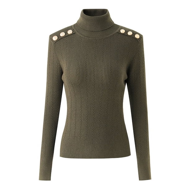 Suéter de cuello alto de punto europeo y americano de manga larga negro para viajeros con temperamento, mezcla de lana, top ajustado