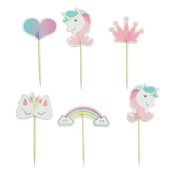 LOLIPPYY 24Pcs Assorted Color Unicorn Cake Toppers Animal Theme Picks for Party Cake Cupcake Decorations