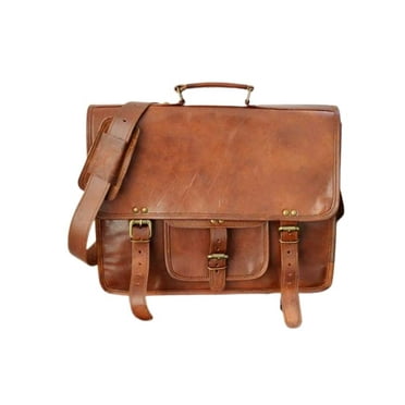Generic Unisex Adjustable Leather Compact Laptop Bag, Brown, 1-Piece