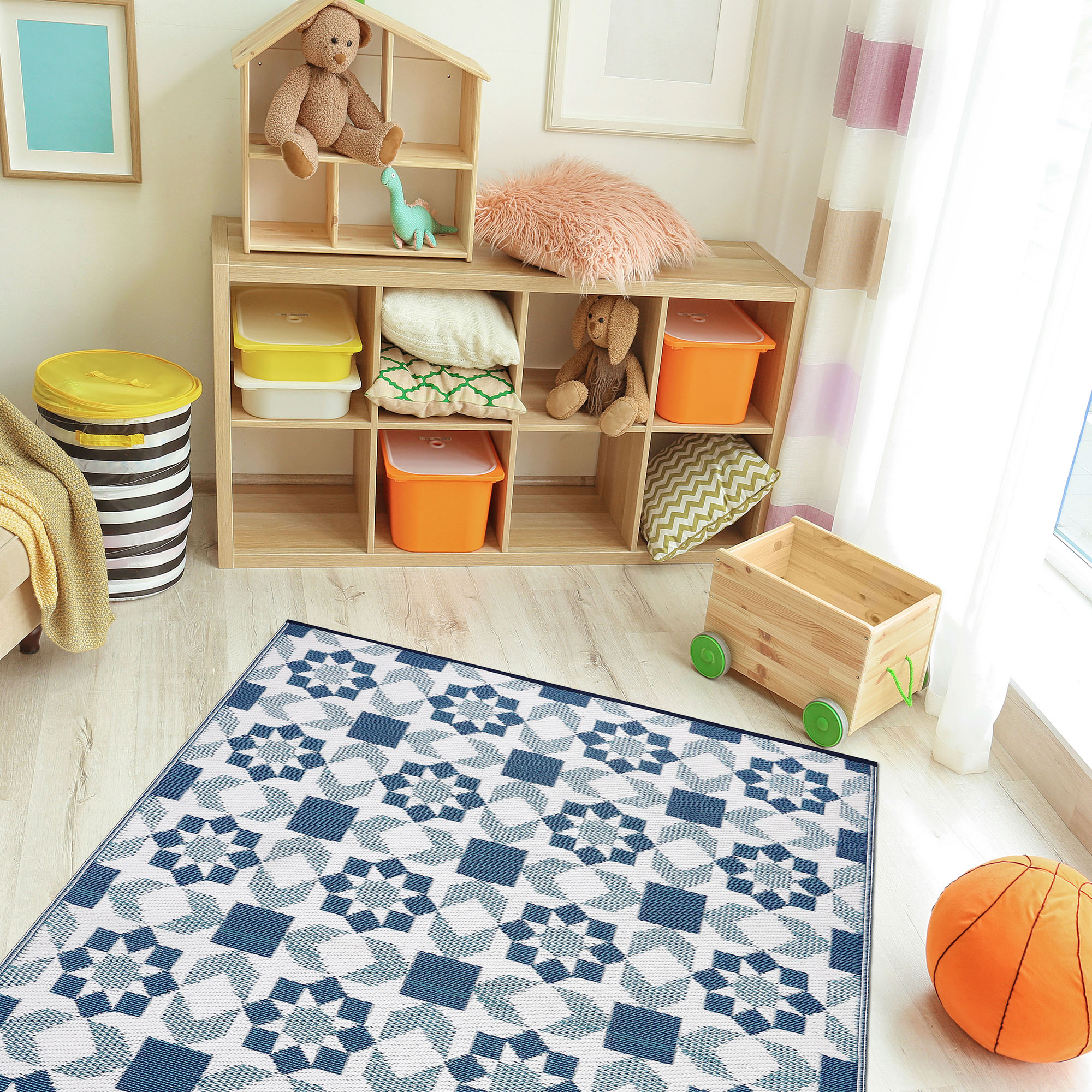 Lush Ambience 4 x 6 Teal Outdoor Rug For Patios, Decks, and porches