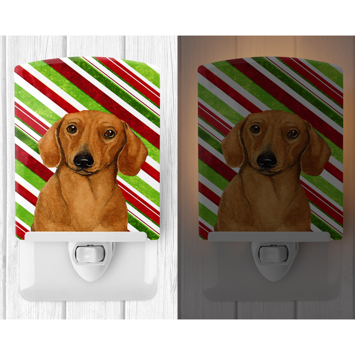 Caroline's Treasures LH9222CNL Dachshund Candy Cane Holiday Christmas Ceramic Night Light, 6x4x3", multicolor