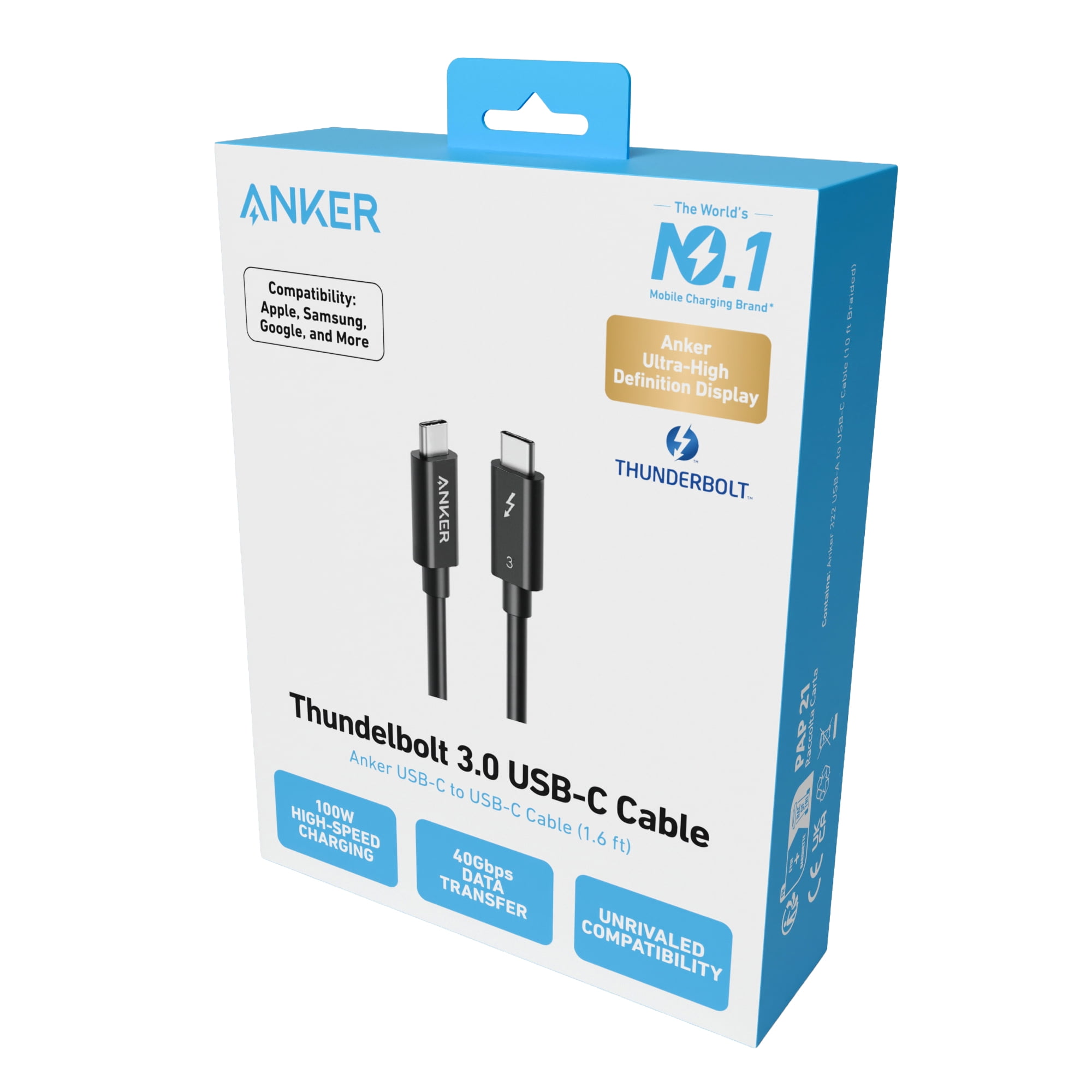 Anker ThunderBolt 3.0 USB-C to USB-C Cable (1.6ft, 40 Gbps, 100W)