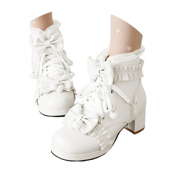 Mostsola Kawaii Ankle Boots for Women Goth Lolita Platform Booties Lace up Cute Dress Shoes