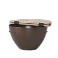 thumbnail image 5 of Wooden and Iron Coffee Table with Hinged Top and Storage Modern Industrial Drum Base Mango Wood Handcrafted Living Room Furniture, 5 of 9