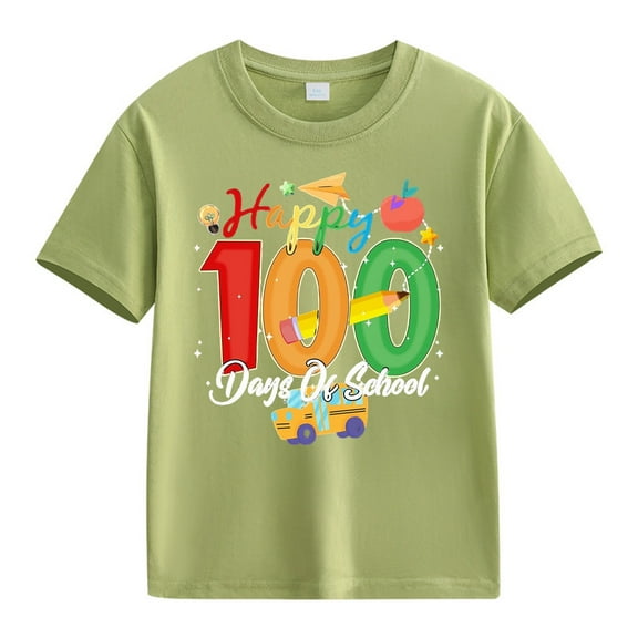 YunPes Kids Girls Boys T Shirts 100 Day Anniversary Teacher Student Summer Clothes Pullovers 100th Day of School Celebration Tops