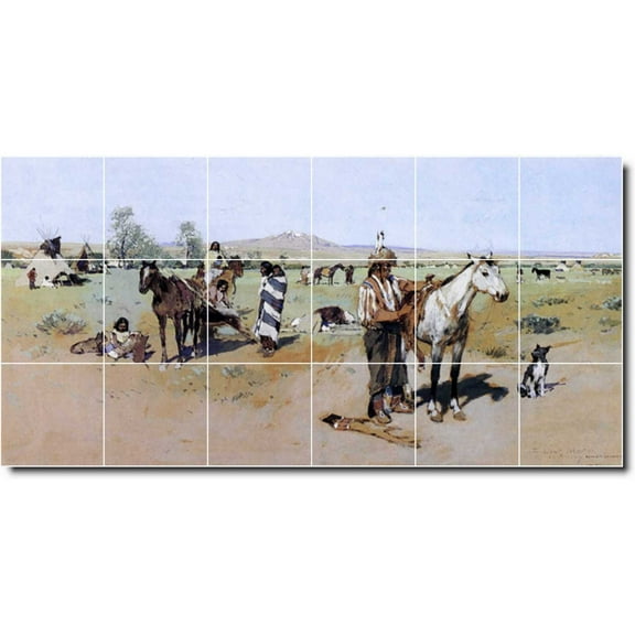 Ceramic Tile Mural-Henry Farny Indians Custom Tile Mural 30. 25.5" w x 12.75" h using (18) 4.25 x 4.25 ceramic tiles
