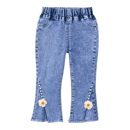 

Dr.Eam Infant Flared Trousers Baby Girls Denim Jeans Toddler Kid Pants Jeans Elastic Waist Denim Pants Bottom Casual Relaxed Y2K Streetwear White 12 M-18 M