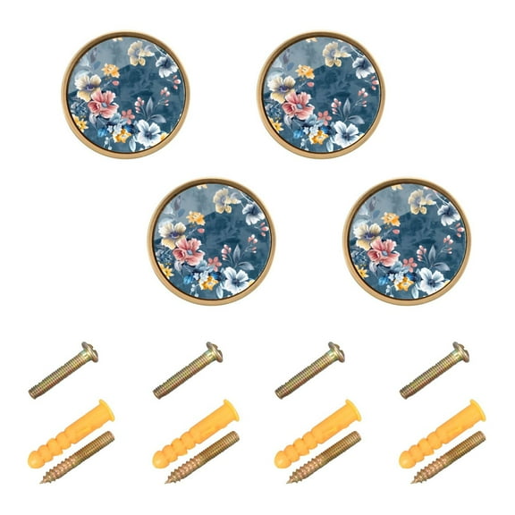 Ryvnso Flower Botanicals Cabinet Knobs Kitchen Door Round Pulls Drawers Dresser Cupboard Knob Set of 4
