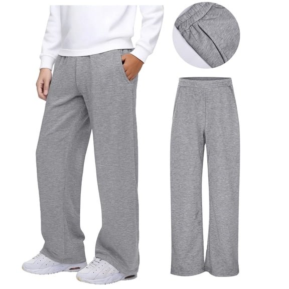 Girls Boys Sweatpants Athletic Soft Wide Leg Sweatpants with Pockets Boys Grey School Sweatpant Pants Girls Pants 7-8 Years