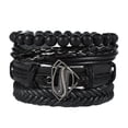 thumbnail image 1 of Pulseras de cuentas negras Vintage para hombre, pulsera de cuero triangular hueco a la moda y pulseras anchas multicapa, joyería JAMW Sencillez, 1 of 5