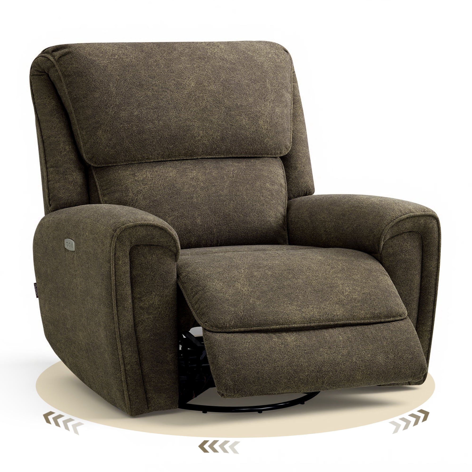 MCombo 400lbs Oversized Swivel Rocker Power Recliner Chair for Big and Tall People, Fabric, Brown