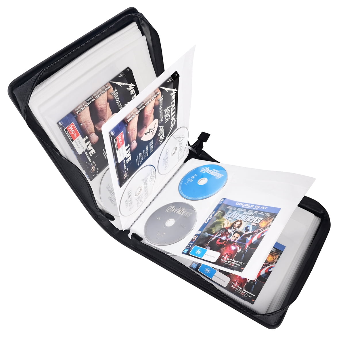 128 Capacity CD/DVD Case, Large Storage Holder Binder Nylon Black CD