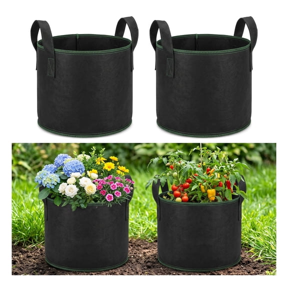 Renyuanyuan Plant Grow Bags, 2 pack, Fabric Non-Woven, Heavy Duty, with Reinforced Handles, 11.6 x 5.6 in, for Indoor and Outdoor Gardening