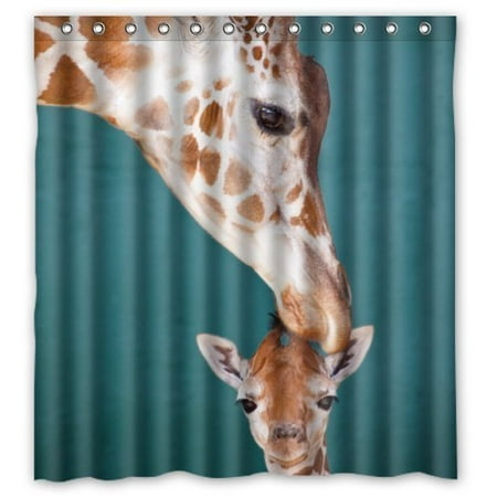 Hellodecor Mother Giraffe Kising Baby Giraffe Shower Curtain