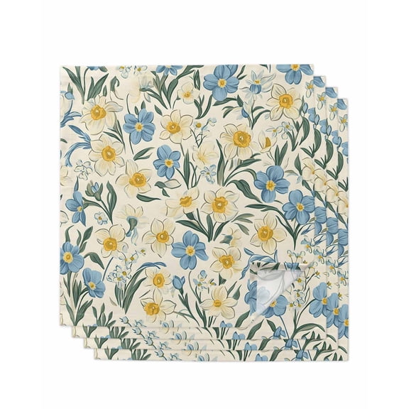 nqOlkjepod Wildflower Garden Motifs Cloth Napkins Set of 4 Reusable Dinner Napkins, Daisy Spring Floral Vintage Cocktail Napkin Washable Table Napkins for Wedding/Holiday Party/Baby Shower 20"x20"