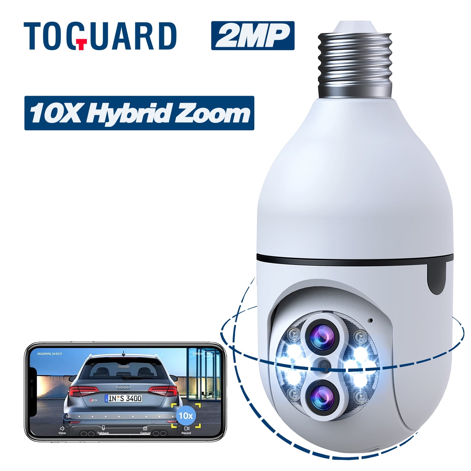 Toguard SC11 10X Hybrid Zoom Light Bulb Security Camera Outdoor E27 PTZ