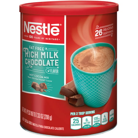 NESTLE Fat Free Rich Milk Chocolate Hot Cocoa Mix, 7.33 oz. Canister | Hot Chocolate Made with Real