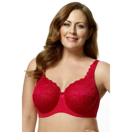 Women s Elila 2311 Full Coverage Stretch Lace Underwire Bra (Red 40K)