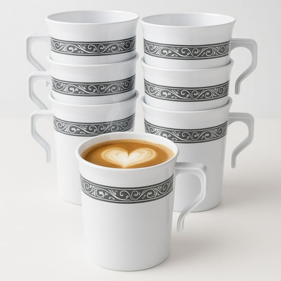 Impresserve 8oz White Disposable Plastic Insulated Coffee Mugs - 32 Count