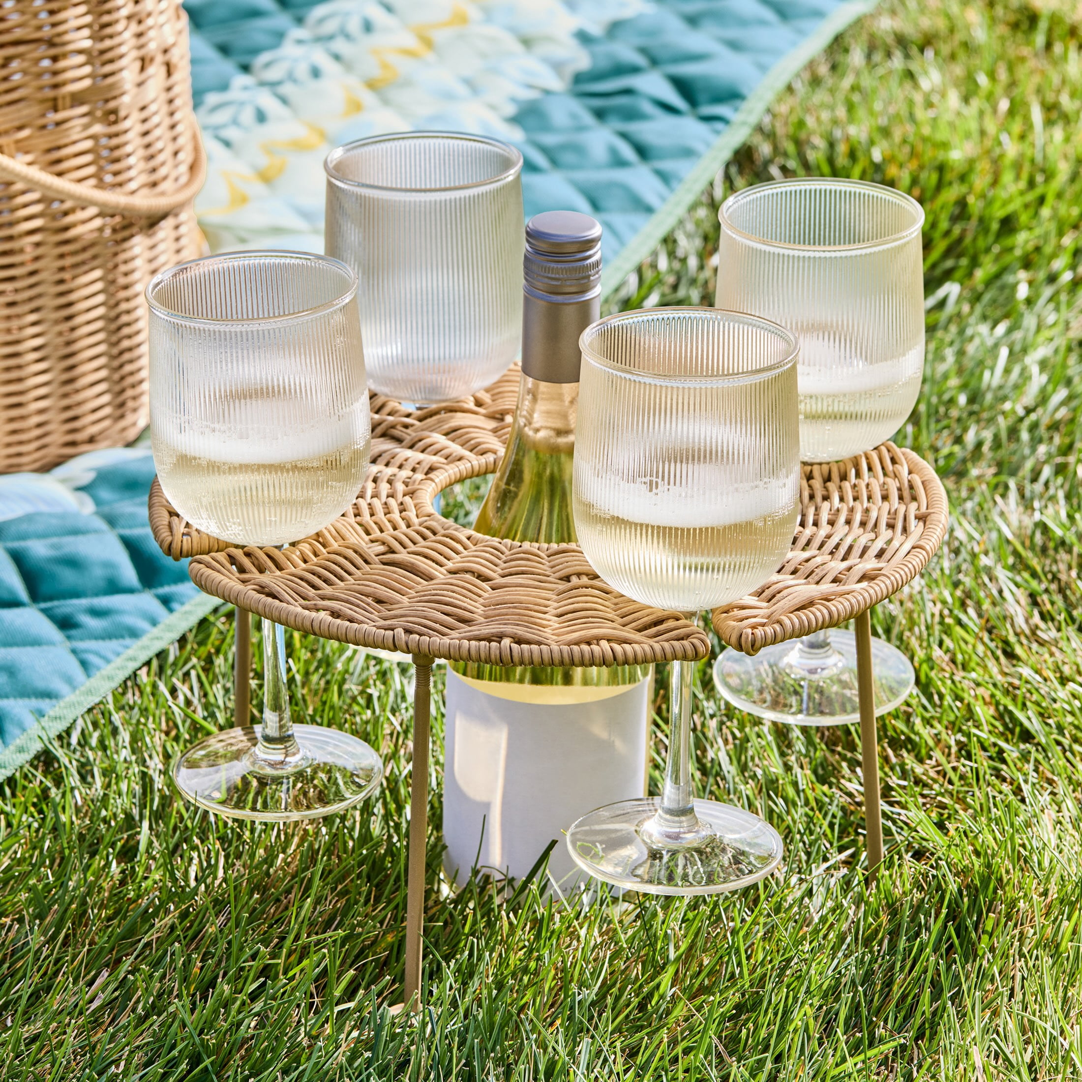 Better Homes & Gardens Rattan Tray with Legs & Wine Holders