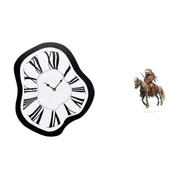 Reloj de pared acrílico con caballero distorsionado. Pieza central única y creativa con efecto fundido. Adorno de escritorio lujoso, divertido e